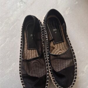 Zara Black Espadrille Flats - Size 38